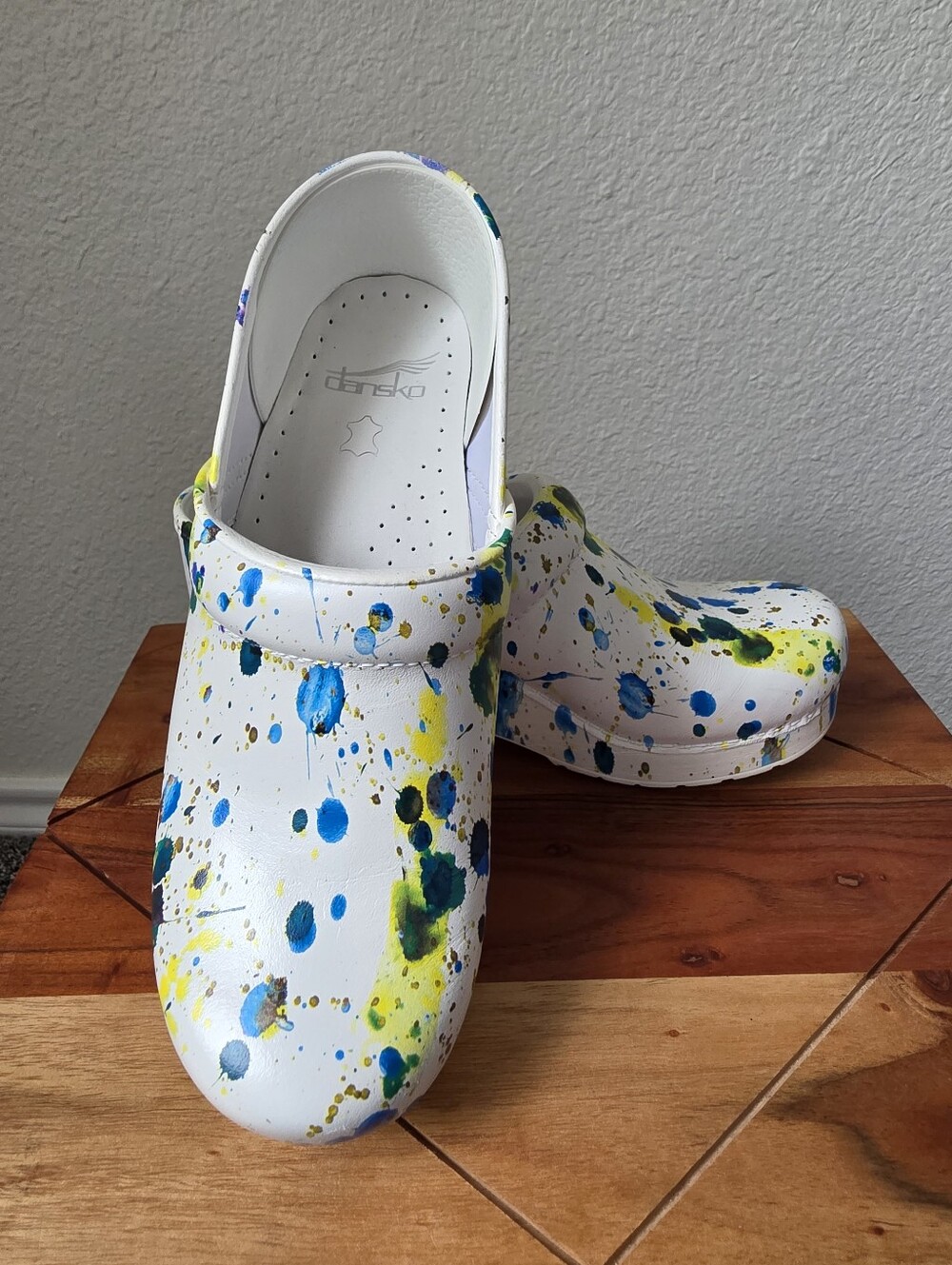 Dansko Professional Clogs, White With Color Splatter Pattern, Size 38